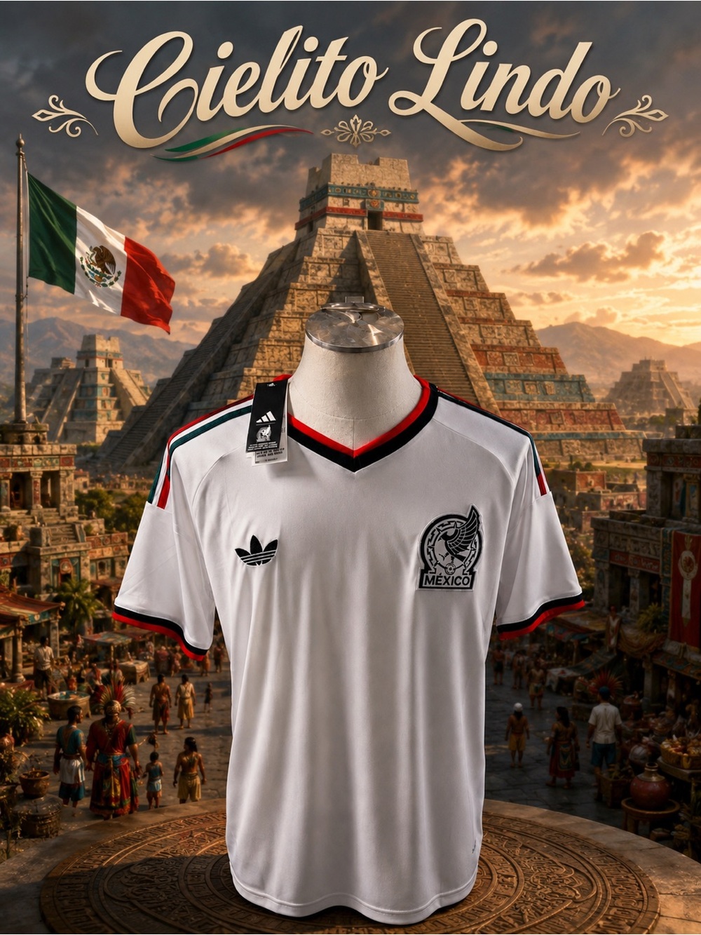 White Mexico Soccer Jersey with Black & Red Trim